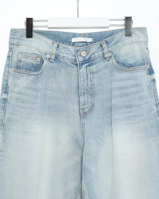 Washed double-pocket wide-leg denim