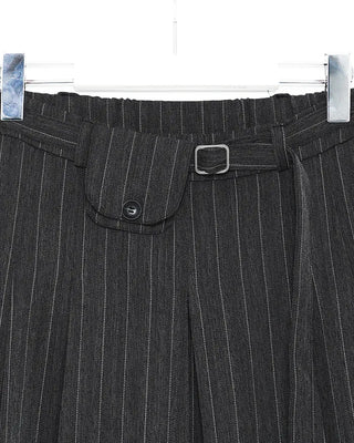 String belt & striped pleated midi skirt