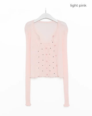 Knit sleeveless cardigan set