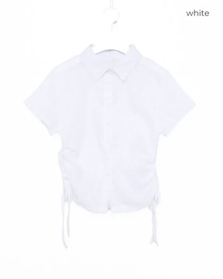 Weighted Shirring Point Short-Sleeve Crop Shirt