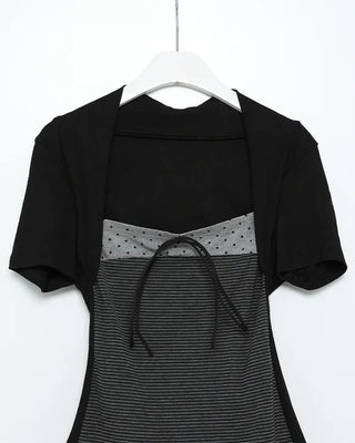 Polka Dot Front Ribbon Bolero Short-Sleeve T-Shirt