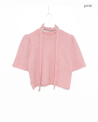 Long tie & short-sleeve knit set