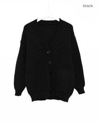 Ribbed V-neck Loose Cardigan