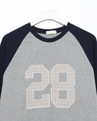28 Tartan Check Patch Raglan Long T-Shirt