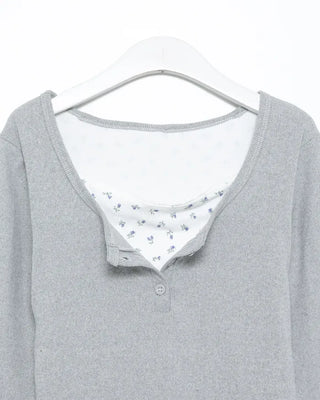 Lace Flower Layered Henley Long T-Shirt
