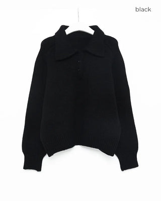 Button-collar long-sleeved knit