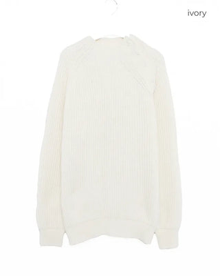 Side Button Neck Point Knit