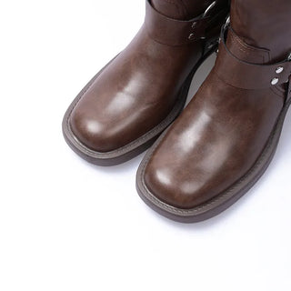 Faux Leather Mid-Calf Engineer Boots