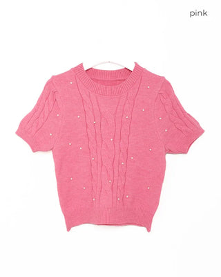 Pearl Cable Knit Short Sleeve Knit