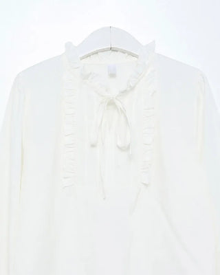 Frill neck ribbon blouse