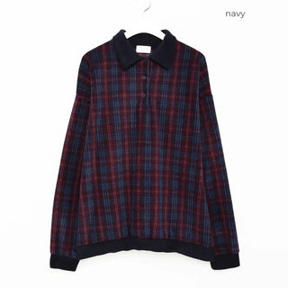(Unisex) Polo Neck Tartan Check Fleece