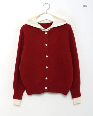 Layered knit hooded cardigan