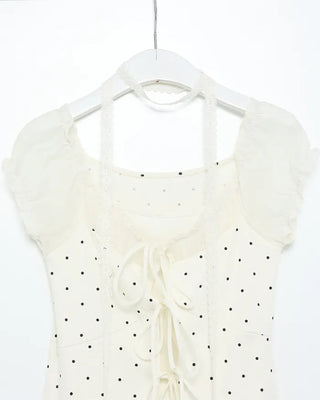 Dot pattern layered blouse with string