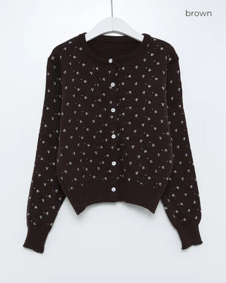 Floral print round neck cardigan