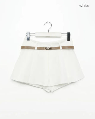 Belted pleated mini skirt