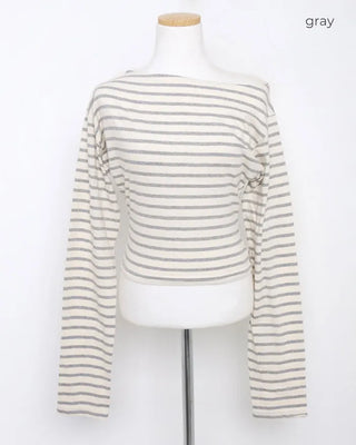 Boat neck long-sleeve T-shirt