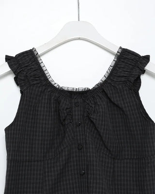 Lace shoulder shirred sleeveless blouse