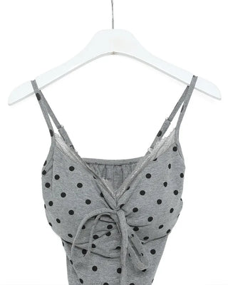 Cup-attached polka dot ribbon camisole
