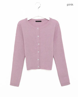 Ribbed round neck cardigan