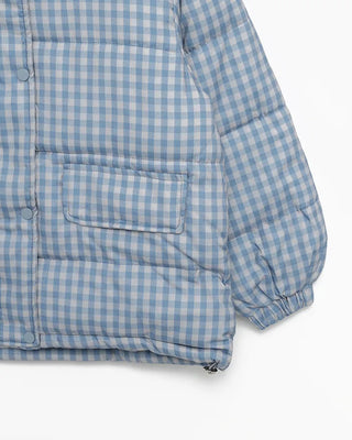 Gingham check hooded faux down jacket