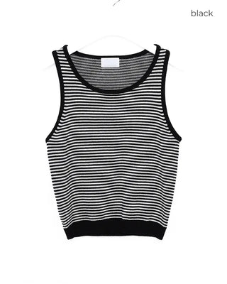 U-neck striped knit tank top