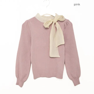 Scarf-layered ribbed knit