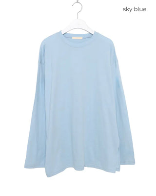 Plain slit long-sleeved T-shirt