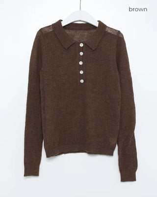 See-through half-open collar knit