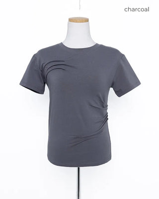 Unique pintuck semi-cropped French T-shirt