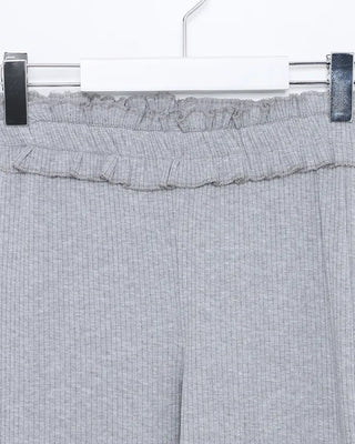 Frilled hem ribbed capri leggings pants