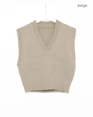 V-neck cropped knit vest
