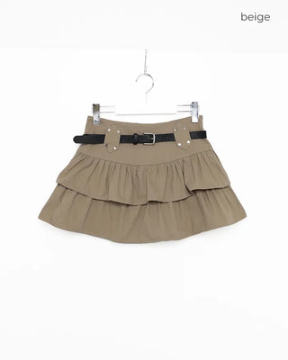 (With belt) Studded ruffle mini skirt