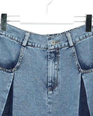 Slit two-tone denim long skirt