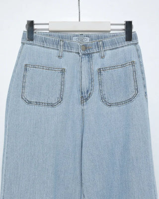 Front pocket elastic waist summer denim pants