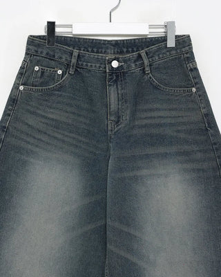 Whiskered Wash Baggy Jeans