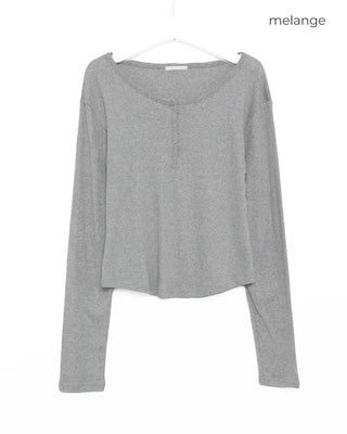U-neck button-down slim-fit long-sleeve shirt