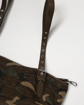 Leather eyelet hand leopard tote bag