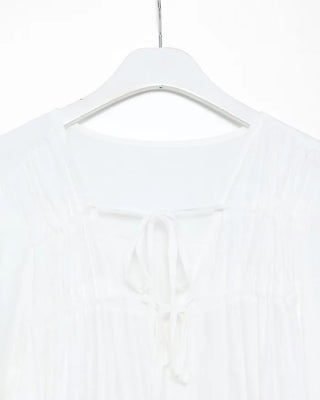Shirred V-neck long blouse