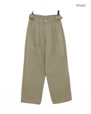 Cotton pants with adjustable waist and pleats