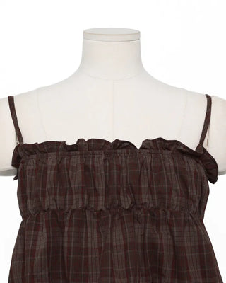 Frilled Shirring Check Sleeveless Dress