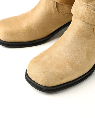 Buckle Shirring Mid-Calf Boots