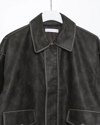 Vintage Washed Flap Pocket Leather Blouson