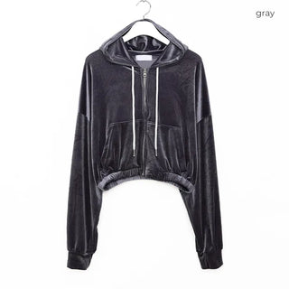 Velvet Cropped Zip Hoodie