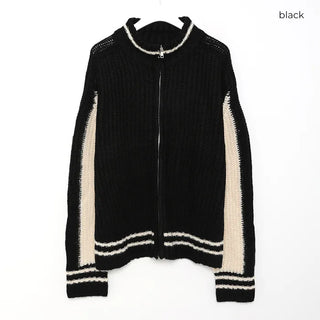 (Unisex) Two-tone knitwear zip-up