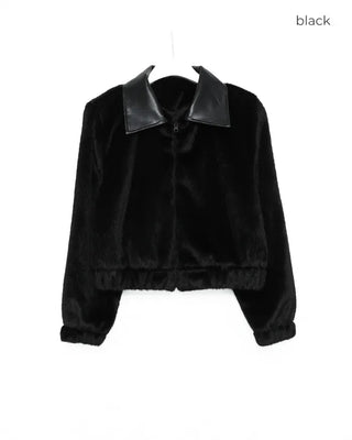 Leather collar fur jacket