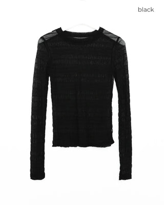 Patterned sheer layered long-sleeved T-shirt