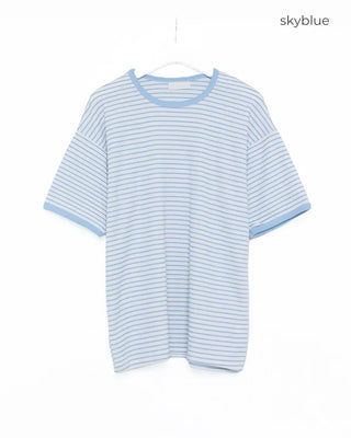 Bordered two-tone slim-fit short-sleeved T-shirt