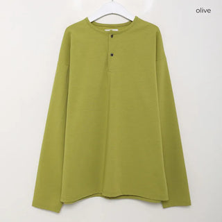 Henley neck long-sleeve T-shirt