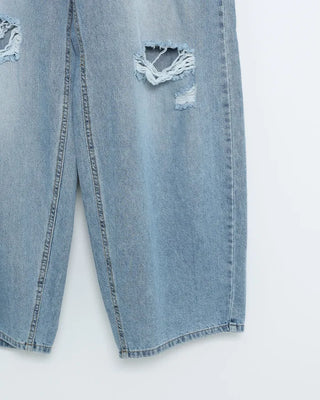 Distressed wide-leg denim pants