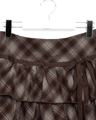 Ribbon check tiered mini skirt